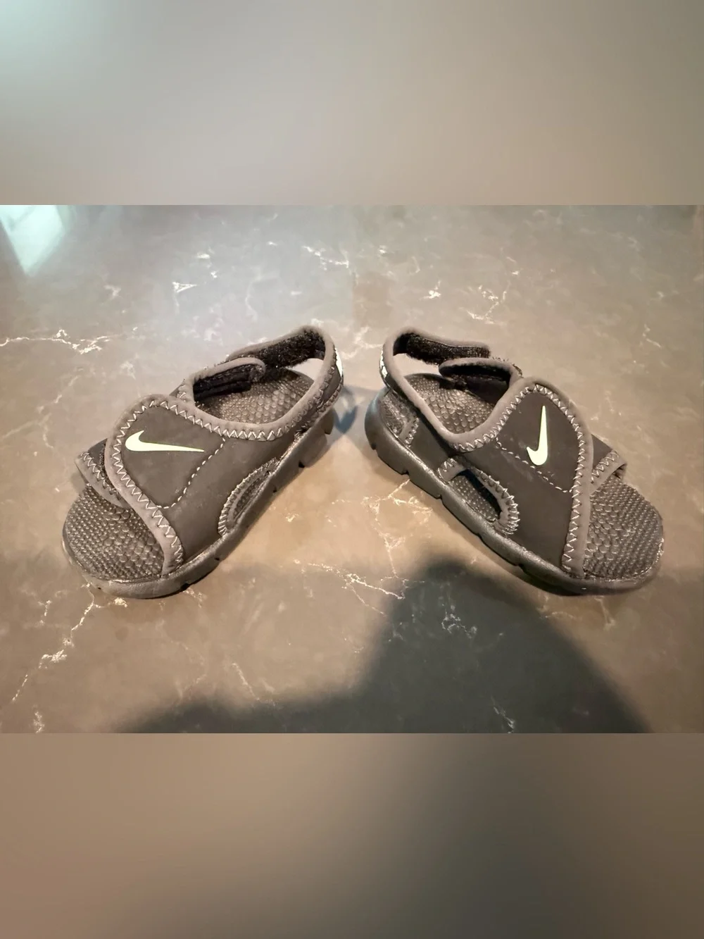 Nike Kids Black Sandals with White Swoosh 3C
